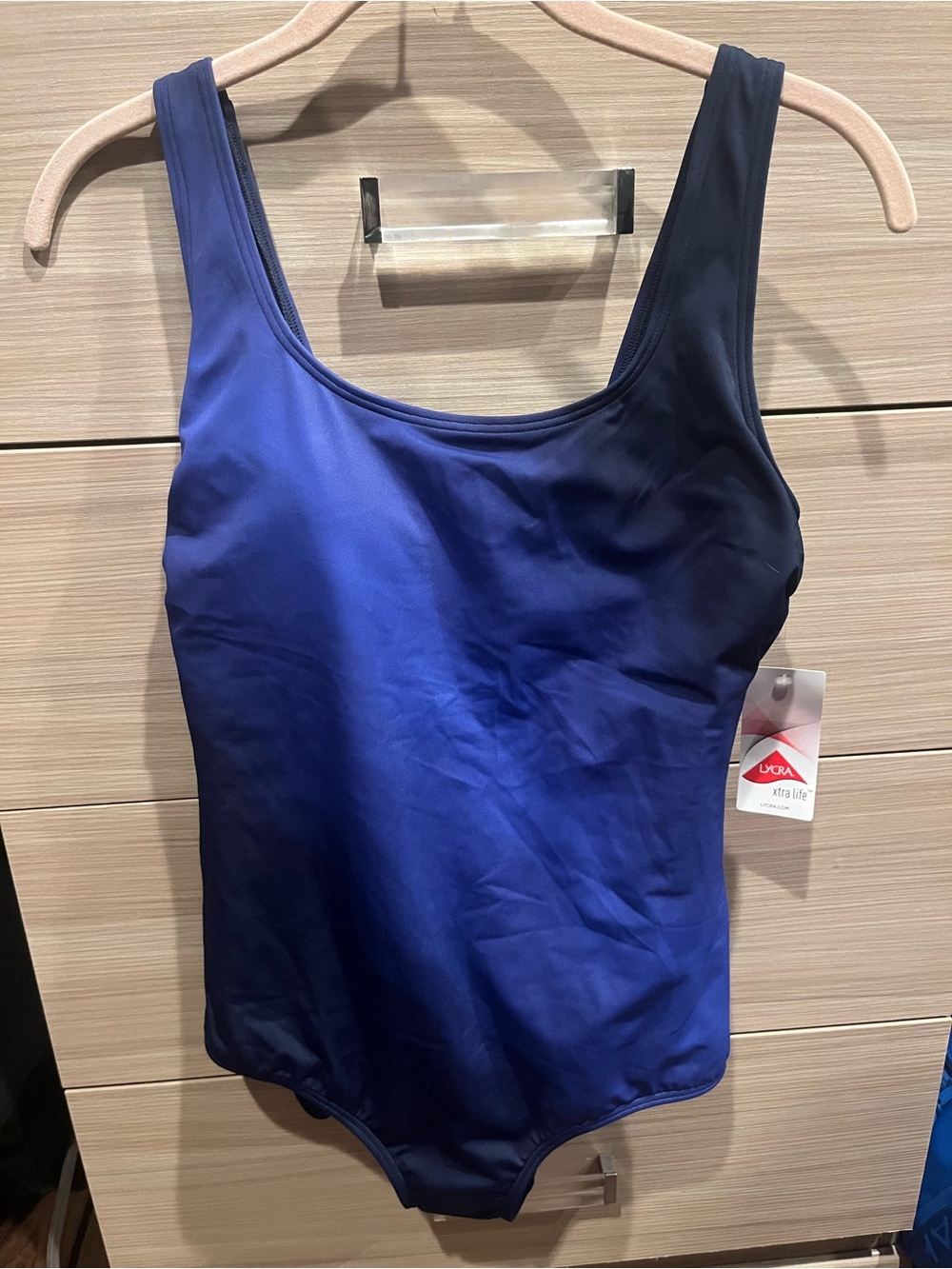 Lands' End Two-Tone Navy and Royal Blue Scoop Tank One-Piece